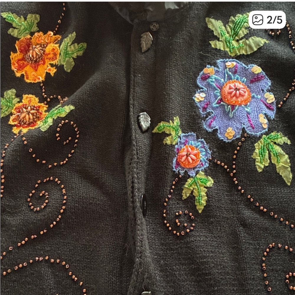 Vintage Storybook Knits Embroidered Beaded Sweater FLAWED - Picture 13 of 16